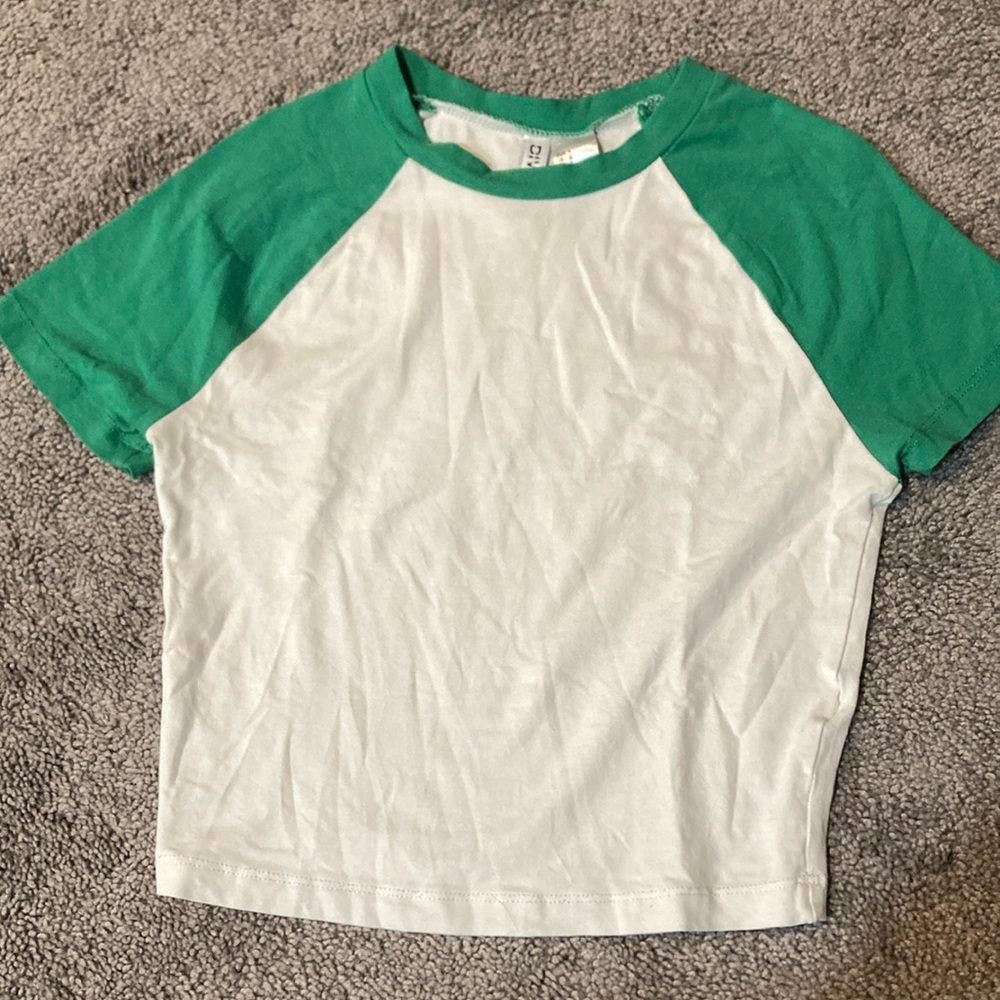 Short Sleeve Green and White Baseball Tee